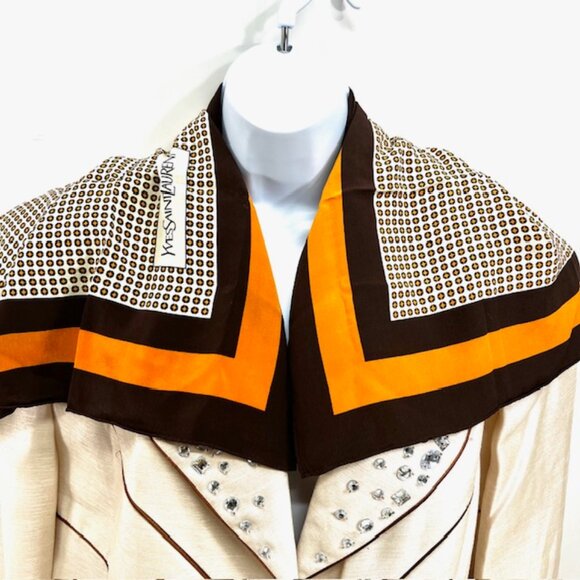 Vgt  Yves Saint Laurent  scarf 100% silk satin/rayon 30" Brown Orange dott (27) - Picture 5 of 10